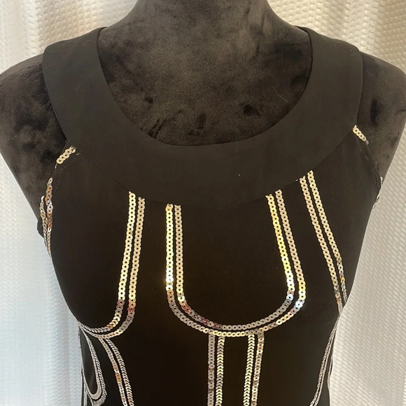 B.Smart black and silver sequined sleeveless dress size 1/2 - Picture 4 of 7